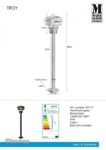 Парковий світильник Markslojd 107117 TROY (97013)