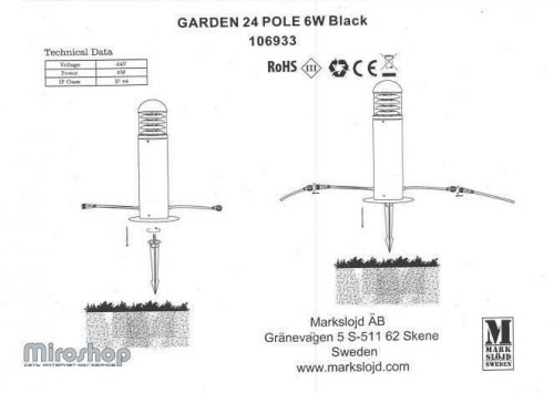 Парковий світильник Markslojd 106933 GARDEN (17942) 
