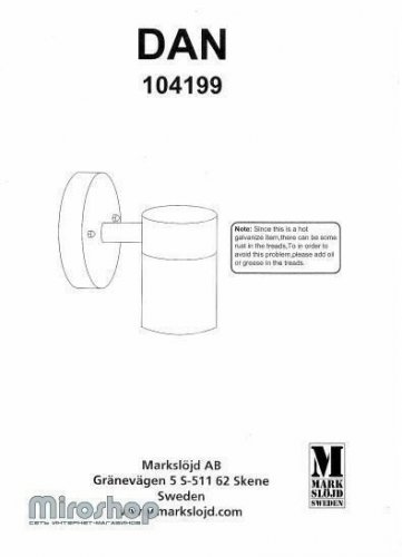 Вуличний світильник Markslojd 104199 DAN (72960) 