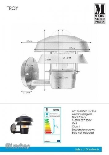 Настінний світильник Markslojd 107116 TROY (97031)