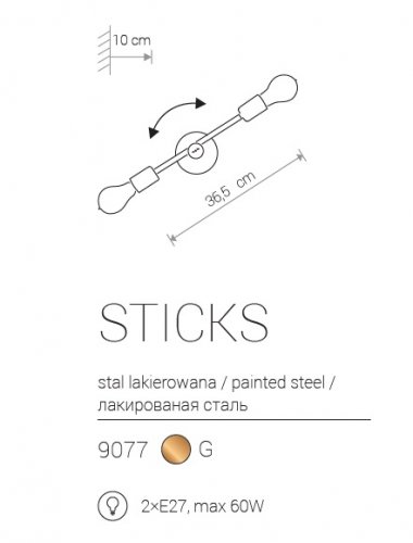 Настінний світильник Nowodvorski 9077 STICKS Gold (23470)