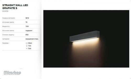 Бра Nowodvorski 9618 STRAIGHT WALL LED Graphite S (93104)