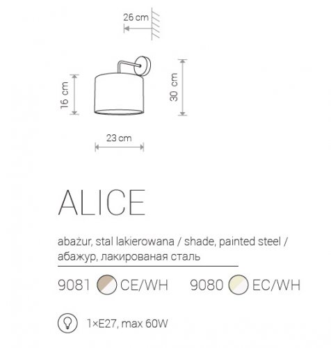Настінний світильник Nowodvorski 9080 ALICE Ecru