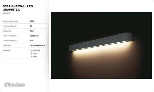 Бра Nowodvorski 9616 STRAIGHT WALL LED Graphite L (93102)