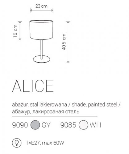 Настільна лампа Nowodvorski 9090 ALICE GRAY (23926)