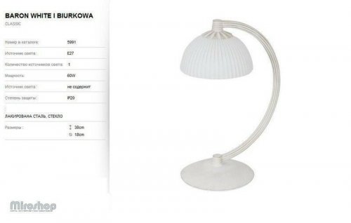 Настольная лампа Nowodvorski 5991 BARON White (78804)