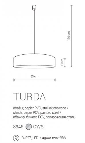 Підвісний світильник Nowodvorski 8946 TURDA GRAY (23355)