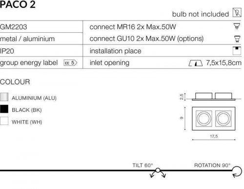 Светильник точечный Azzardo AZ0799 Paco 2 (white) (GM2201-WH) (76115)