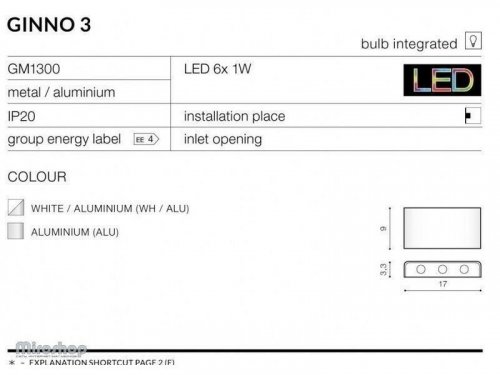 Бра  Azzardo  AZ0766  Ginno  3  (aluminium)  (GM1300-ALU)  (76069)