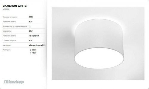 Стельовий світильник Nowodvorski 9684 CAMERON White (93049)