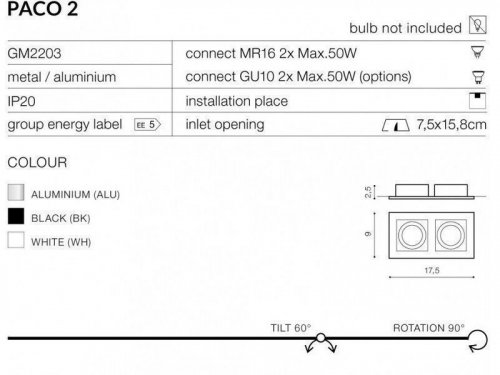 Светильник  точечный  Azzardo  AZ0798  Paco  2  (aluminium)  (GM2201-ALU)  (76114)