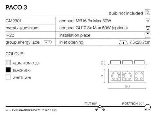 Светильник точечный Azzardo AZ0802 Paco 3 (white) (GM2301-WH) (76118)