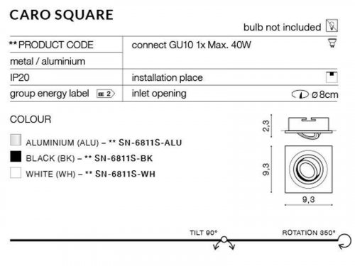 Світильник точковий Azzardo AZ2433 Caro Square (white) (SN-6811S-WH) (17122)