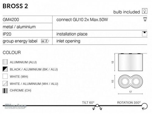 Світильник точковий Azzardo AZ0782 Bross 2 (black/aluminium) (GM4200-BK-ALU) (76032)