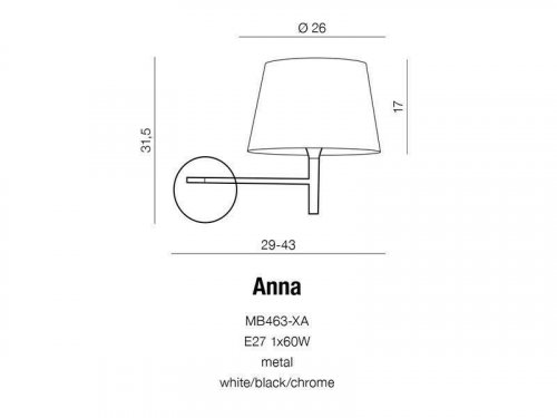 Бра Azzardo AZ1519 Anna (MB463-XA-WH-BK-CH) (15569)