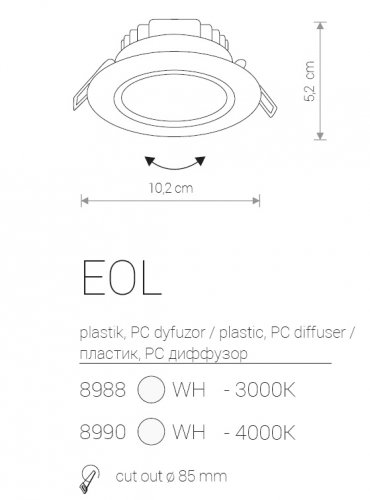 Точковий світильник Nowodvorski 8988 EOL LED 5W 3000K (23574) 
