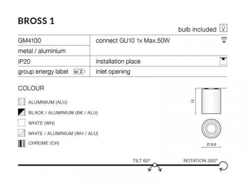 Світильник точковий Azzardo AZ0779 Bross 1 (black/aluminium) (GM4100-BK-ALU) (76027)