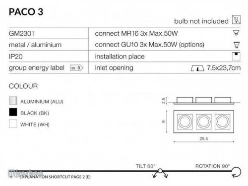 Светильник  точечный  Azzardo  AZ0803  Paco  3  (black)  (GM2301-BK)  (76119)