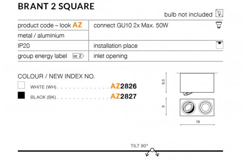 Точковий світильник Azzardo AZ2826 Brant 2 Square (white) 