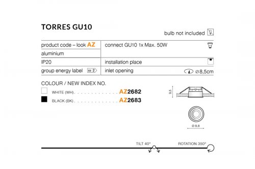Точковий світильник Azzardo AZ2682 Torres GU10 (white)