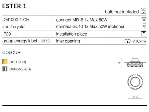Світильник точковий Azzardo AZ1449 Ester 1 (chrome) (DM1000-1-CH) (23706)