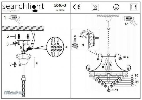 Люстра Searchlight 5046-6CC Bloomsbury (21807)