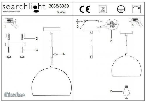 Підвісний світильник Searchlight 3038CU Industrial Pendants (21082)