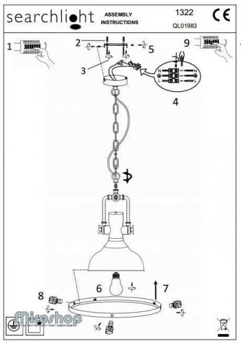 Підвісний світильник Searchlight 1322AB Industrial Pendants (21629) 