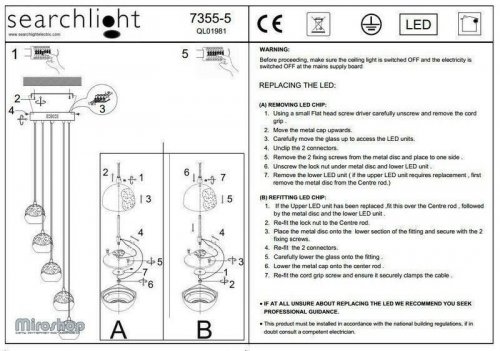 Підвісний світильник Searchlight 7355-5CC Ice Ball (20593)