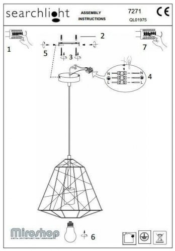 Підвісний світильник Searchlight 7271CC Geometric Cage (20676)