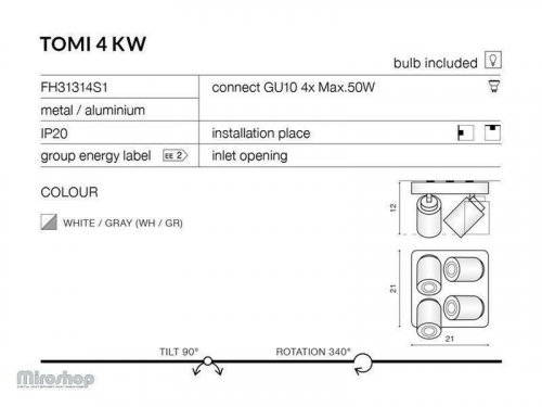 Спот  Azzardo  AZ0682  Tomi  4  KW  (white/grey)  (FH31314S1-WH-GR)  (76181)