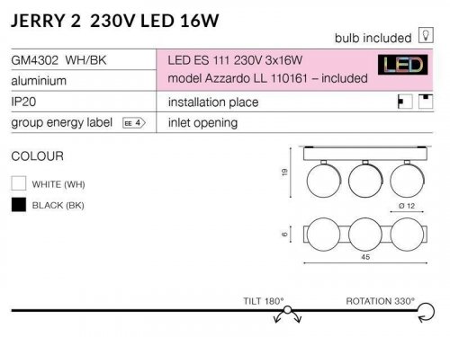 Спот Azzardo AZ1724 Jerry 3 12V (black) (GM4302-12V-BK) (23648)