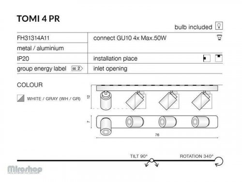 Спот Azzardo AZ0665 Tomi 4 PR (white/grey) (FH31314A11-WH-GR) (76182)