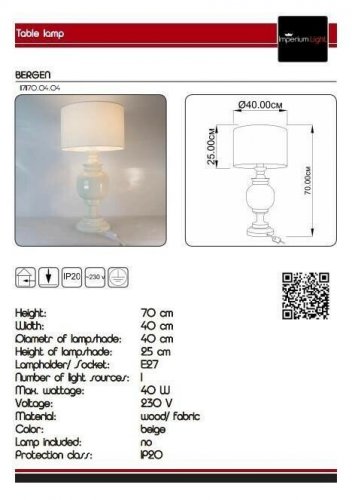 Настільна лампа Imperium Light 1171170.04.04 Bergen