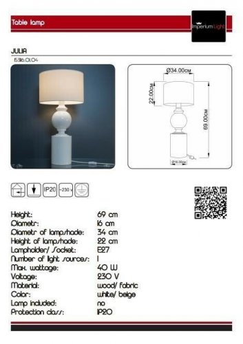 Настільна лампа Imperium Light 153116.01.04 Julia