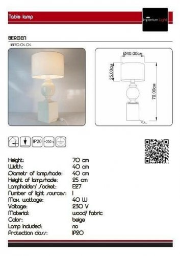 Настільна лампа Imperium Light 1161170.04.04 Bergen