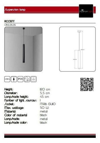 Підвісний світильник Imperium Light 47145.05.05 Accent