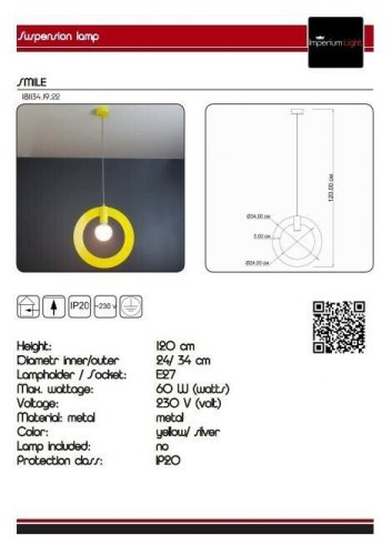 Підвісний світильник Imperium Light 181134.19.22 Smile