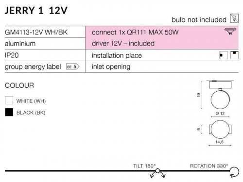 Спот Azzardo AZ1364 Jerry 1 12V (white) (GM4113-12V-WH)