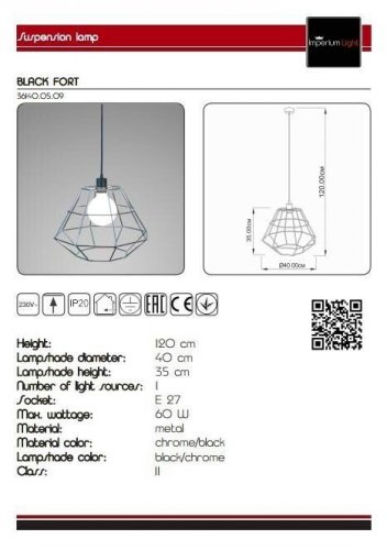 Підвісний світильник Imperium Light 36140.05.09 Black Fort