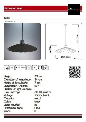 Підвісний світильник Imperium Light 167134.05.05 Ariell