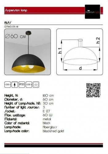 Підвісний світильник Imperium Light 07360.05.48 Alps