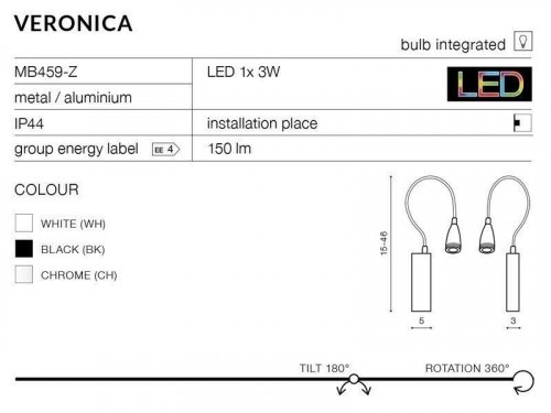 Бра Azzardo AZ1548 Veronica (black) (MB459-Z-BK) (23917)