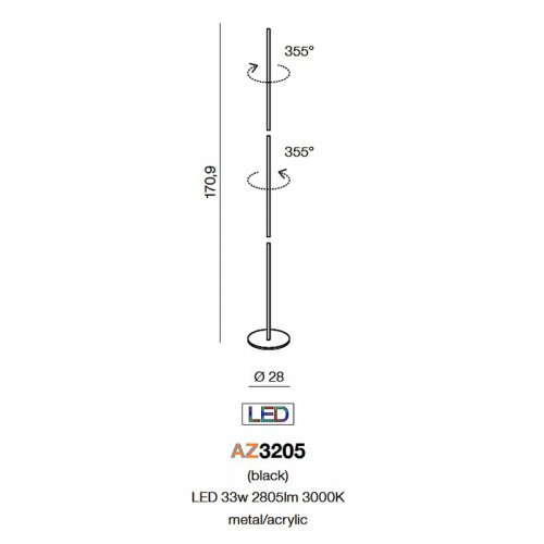 Торшер Azzardo AZ3205 Teta (black)