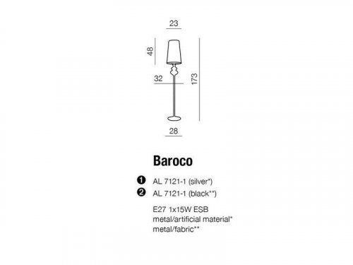 Торшер Azzardo AZ0063 Baroco floor (black) (AL7121-1-BK) (15763)