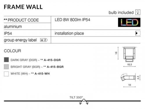 Настінний світильник Azzardo AZ2132 Frame wall (dark grey) (A-415-DGR)