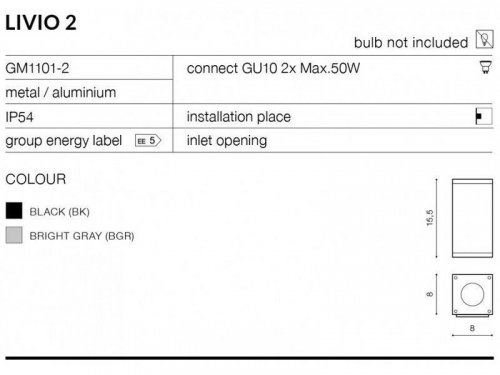 Настінний світильник Azzardo AZ1312 Livio 2 (dark grey) (GM1101-2-DGR) (23639)