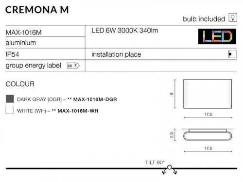 Настінний світильник Azzardo AZ2182 Cremona M (dark grey) (MAX-1016M-DGR) 