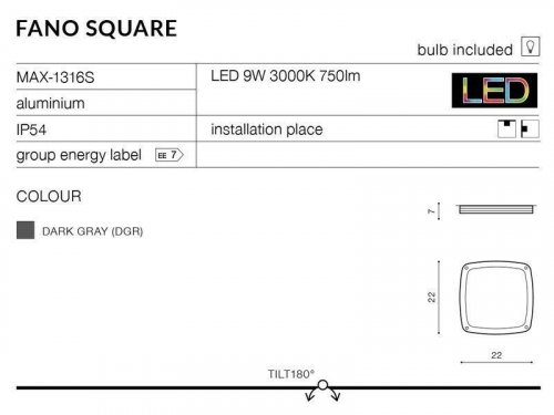 Стельовий світильник Azzardo AZ2186 Fano Square (dark grey) (MAX-1316S-DGR)