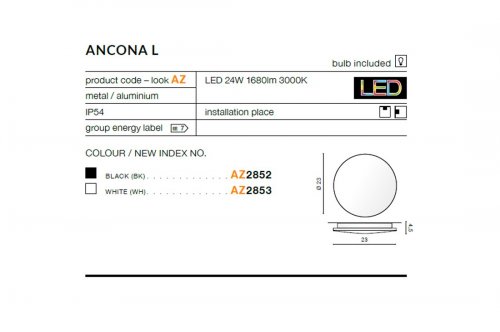 Настінний світильник Azzardo AZ2852 Ancona L (black)